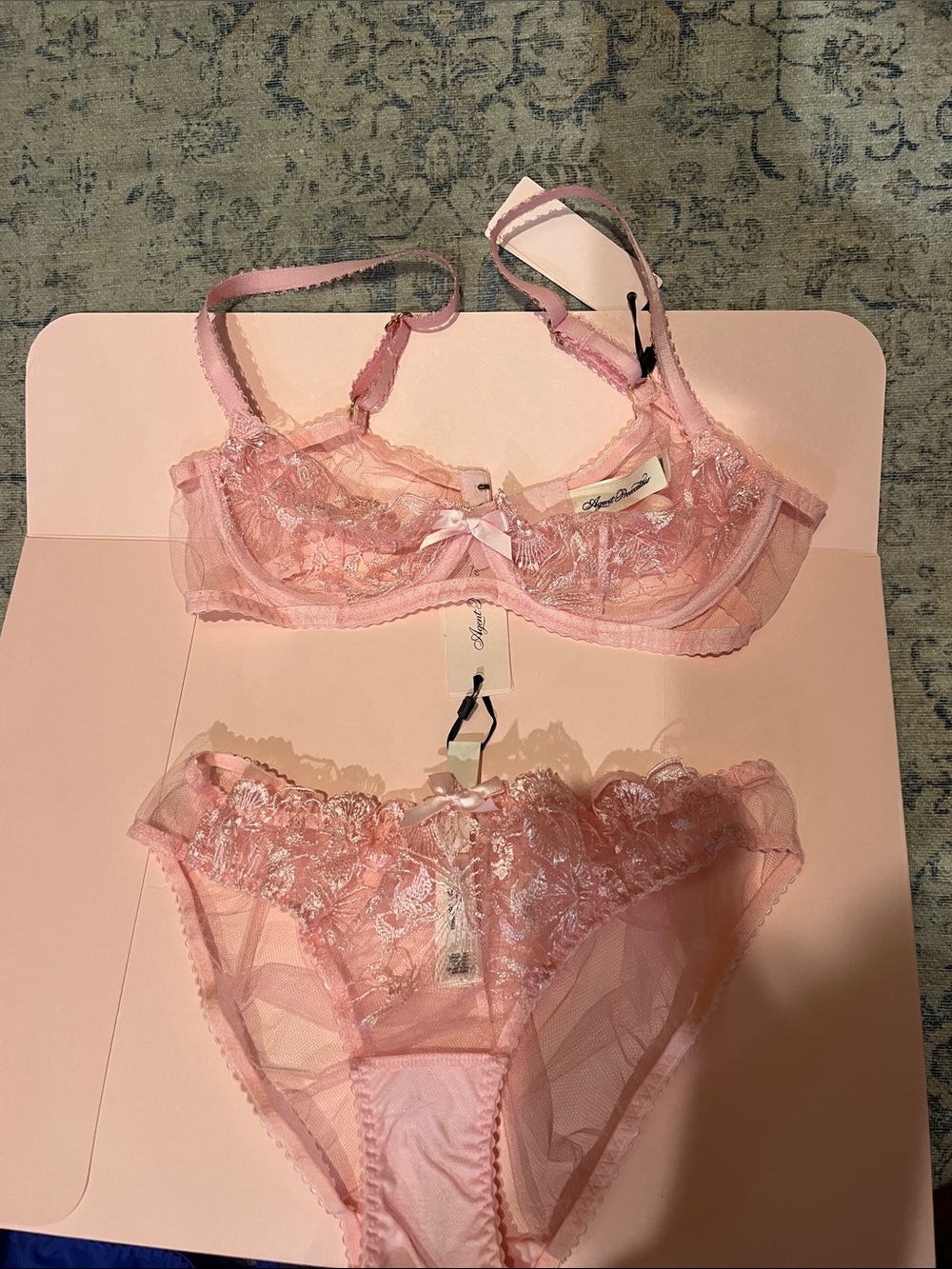Agent Provocateur Sheer Pink Lace Bra and Bikini Set